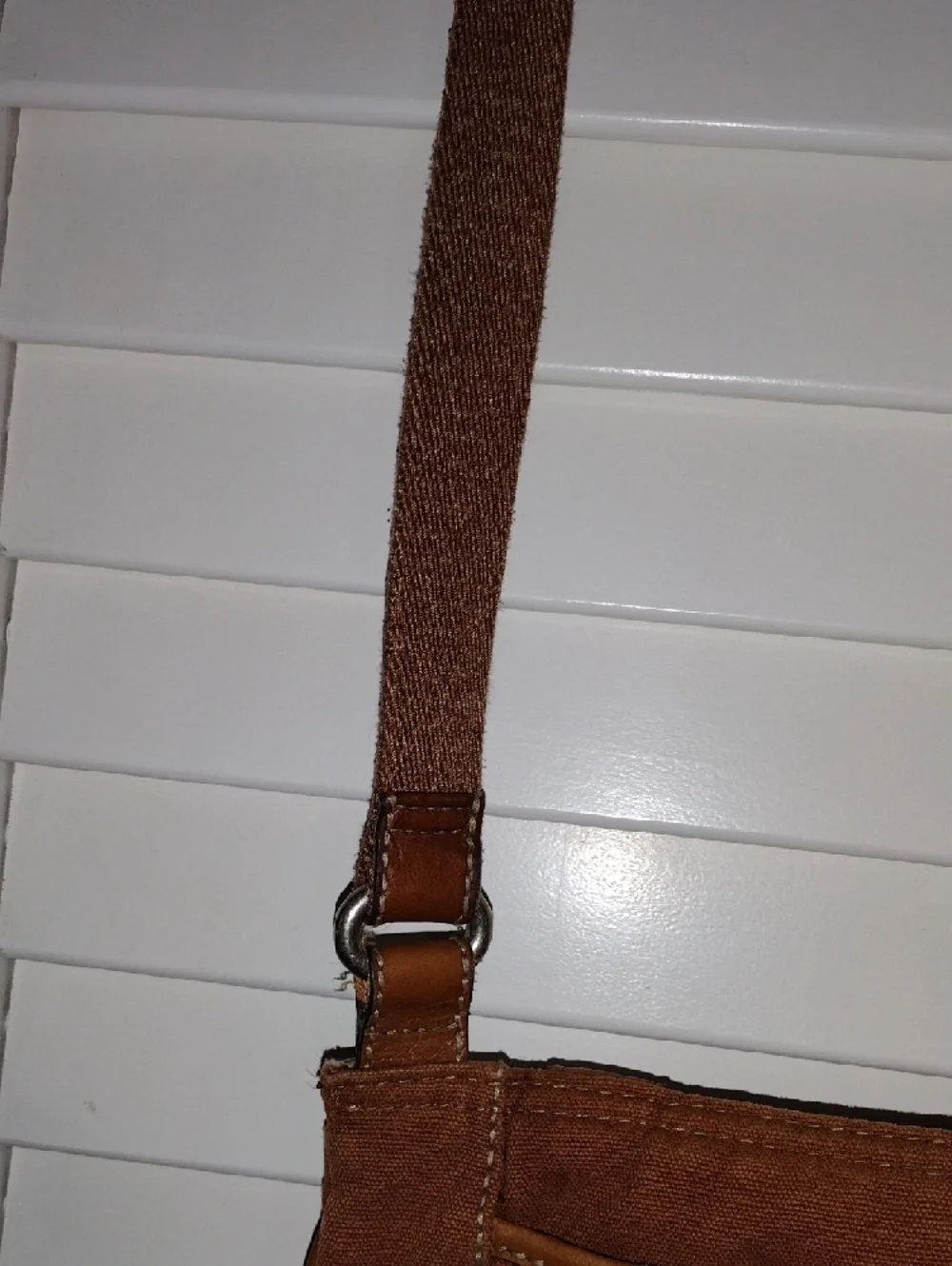 Fossil Rust Brown Canvas Shoulder Bag with Leather Trim